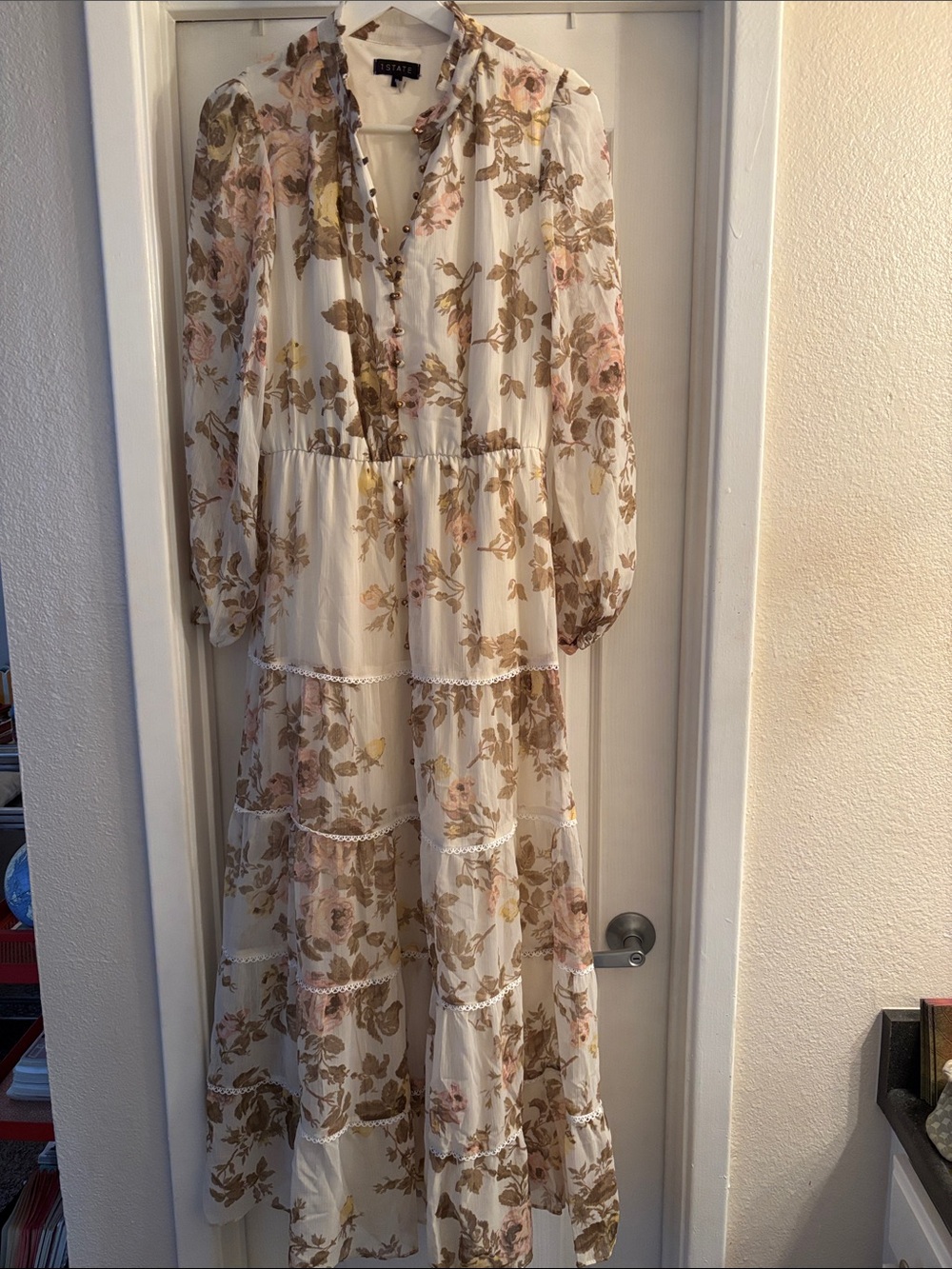1. State Cream Floral Maxi Dress with Blush & Taupe Accents